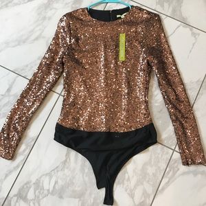 Gianni Bini Copper Sequin Bodysuit M